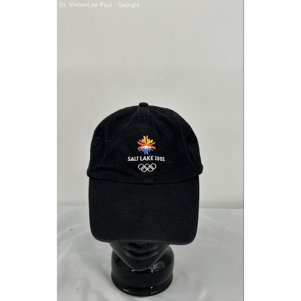 Vintage Salt Lake 2002 Olympics Hat Cap Strap Back Mens Black Winter Games 2000s